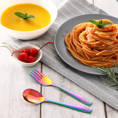VITEVER 10 Pack Toddler Utensils, Stainless Steel Rainbow Silverware Set for Kids, Includes Forks and Spoons,