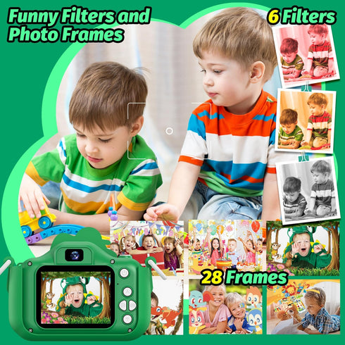 Cimizi 32G 3 4 5 6 7 8 9 10 11 12 Dinosaur Kids Camera for Boys Girls, Toddler Digital Selfie Camera with Cute