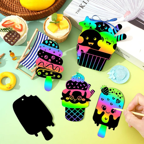 36 Summer Summer JULMELON PCS Crafts, Rainbow Scratch Art Gifts Magic Color Ice Cream Scratch Cards DIY Sweet Candy