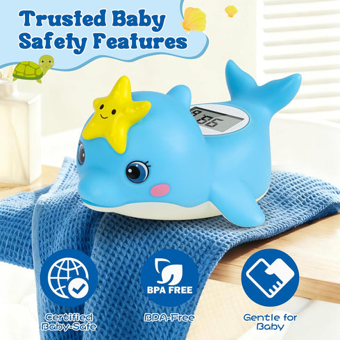 Baby Bath Thermometer, Dolphin Floating Bath Thermometer Baby for Newborns, Waterproof Bath Temperature Monitor