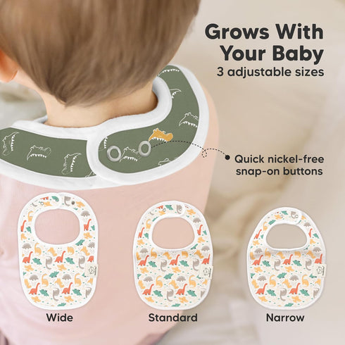 8-Pack 0-24 (Mesozoic) Organic Baby Bibs for Boys, Girls - Soft Cotton Drooling and Teething Bibs for Baby Girl & Boy