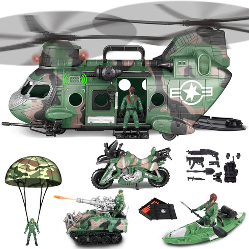 deAO Military Helicopter Toys Set Army Men Playset, Army Toys with Army