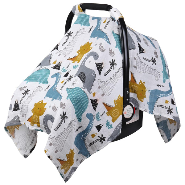 Rquite Baby Boy Car Seat Cover, 100% Muslin Cotton Infant Carseat Canopy,