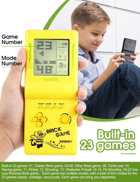 3.5-inch Large Screen Retro Brick Game Console, 80s/90s Building Block Game, Built-in 23 Classic Games