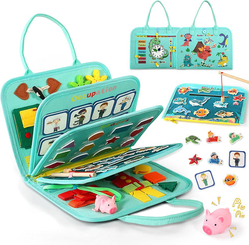 Toddler Busy Board for 1 Year Old, Montessori Toy Sensory Busy Book