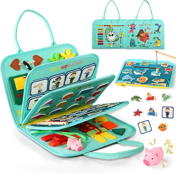 Toddler Busy Board for 1 Year Old, Montessori Toy Sensory Busy Book