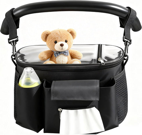 Stroller Organizer with Insulated Cup Holders - Universal Stroller Caddy Bag Fits
