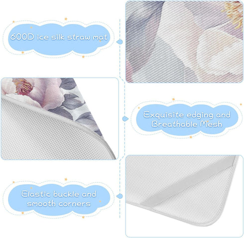 SyXIOP 28" 52" Art Peonies Silver Cooling Baby Mattress Protector pad x Breathable Crib Mattress pad for Baby&Toddler
