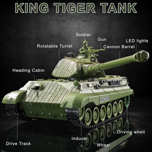 Bvrorere WW2 1:28 9 6 7 8 9 10 RC Tank, Remote Control German King Tiger Army Tank Toys, Scale Channels RC Military