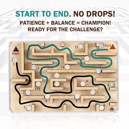CHEROSIN 8+ Handheld Fidget Puzzle Game for Kids and Adults - Challenging Wooden Labyrinth Marble Maze for Teen Boys