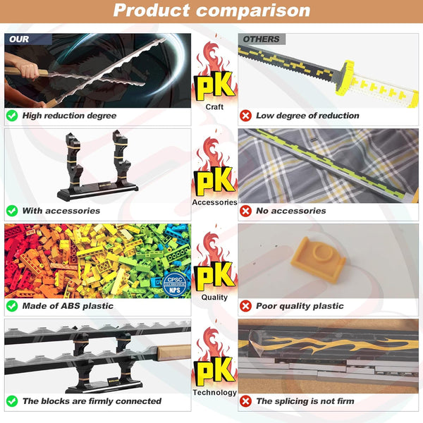 Demon Slayer Swords Building Set, 40in Hashibira Inosuke Dual-Sword Block Toy with Stand, 838 Pcs for Kids Age 8-12