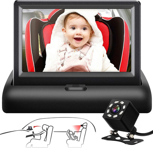 Baby Car Mirror, Shybaby 1080P Camera Monitor with Handbell Toy, 4.3'' HD Wide View Seat Mirror, Night Vision