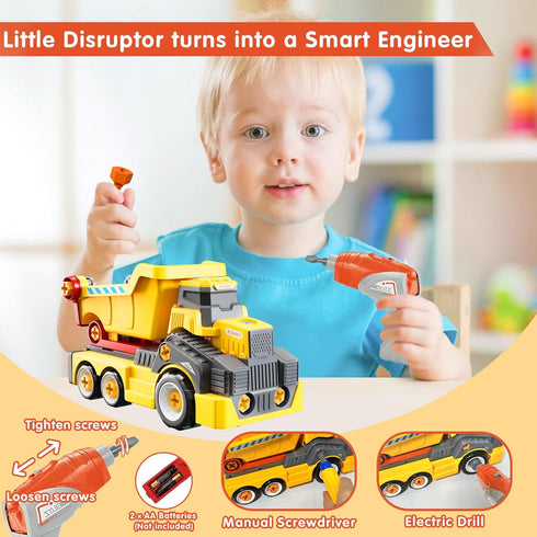 11inches 3-5 6-8 Set Large Take Apart Construction Toys Dump Trucks for Boys Girls Kids Year Old Electric Drill