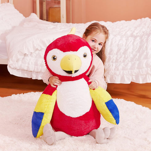 IKASA Giant 26" Parrot Stuffed Animal Plush Toy, Large Scarlet Macaw, Jumbo Soft Fluffy Fat Plushie for Kids
