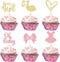 Gyufise 36 Pack Oh Baby Cupcake Toppers, It's a Girl Cupcake Toppers with Bow Dress Glitter Cake Picks for Baby Shower