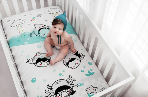Rookie Humans Organic Cotton Sateen Fitted Crib Sheet: Dive in, Modern Nursery, Standard Crib Size (52 x 28 inches)