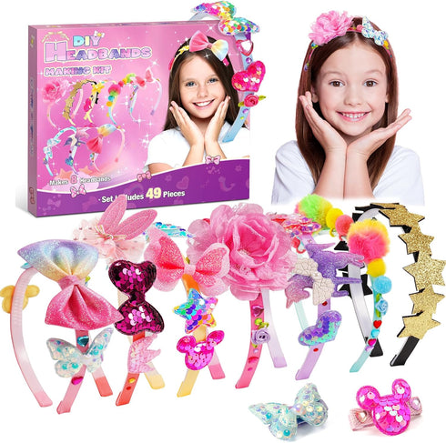 Girls Hair Accessories Headband Making Kit, 49 Pc Toys Gifts for 3-12 Years Old Girls, Arts and Craft Kits
