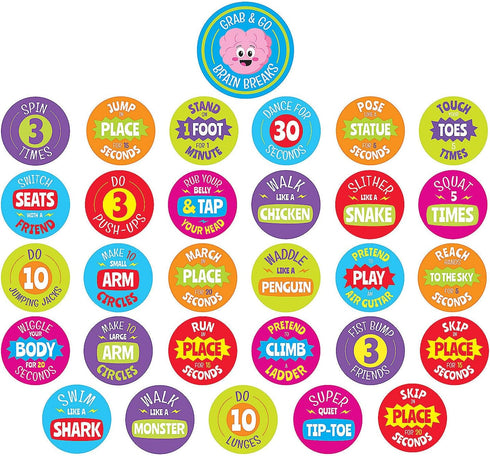30 Set 3-5+ Fun Express Brain Break Activities Exercise Cards & Movement Dice for Kids - Piece Classroom Games