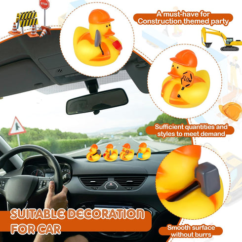 DEEKIN 50 Pcs Construction Worker Rubber Ducks, 2" Orange Hat Bath Toy for Birthday Party Favors