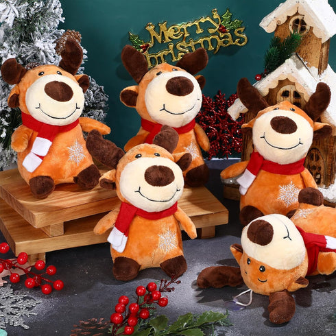 Liliful 16 Pack 8 Inch Stuffed Deer Toys, Xmas Plush Elk with Red Scarf, Animal Gifts for Boys Girls, Christmas