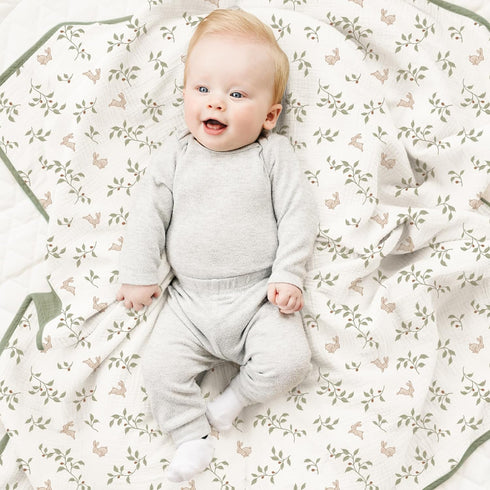 100% 40"x36"Rabbit Konssy Muslin Baby Blankets for Girls Boys, Cotton Crib Blanket for Baby Infant Toddler, Super Soft