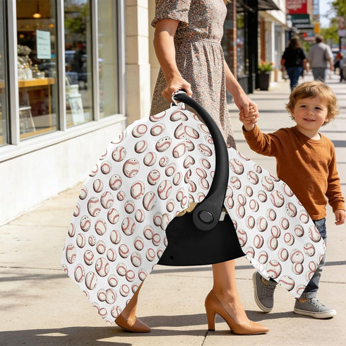 Dalzium Vintage Baseball Car Seat Cover Baby, Carseat Canopy Cover for Girl Boy, Breathable Baby Carrier Cover Stroller