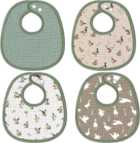 Shyyween 4 Piece Drooling Bibs for Baby Boys Girls,Soft Triple Layer Cotton Muslin,