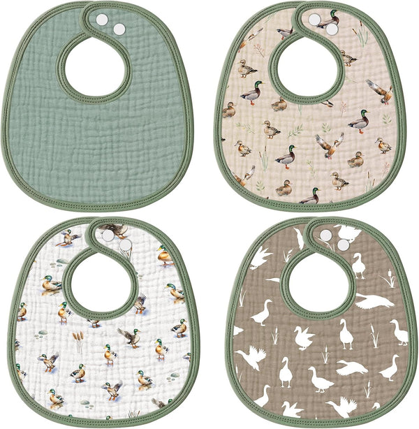 Shyyween 4 Piece Drooling Bibs for Baby Boys Girls,Soft Triple Layer Cotton Muslin,
