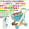 Jovow 102pcs Kids Shopping Cart Trolley Play Set with Pretend Food and