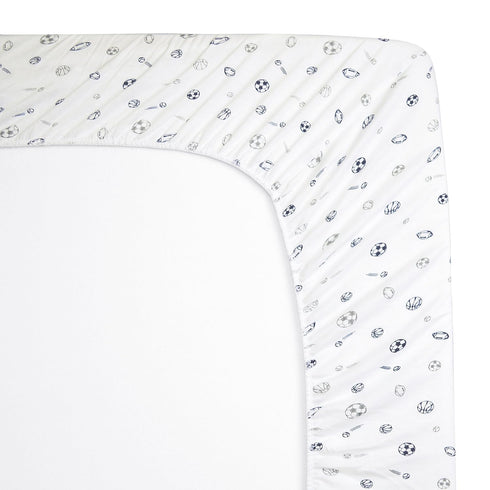 American Baby Company 100% Natural Cotton Fitted Pack and Play Sheet, 39" x 27", Navy/Grey Sports
