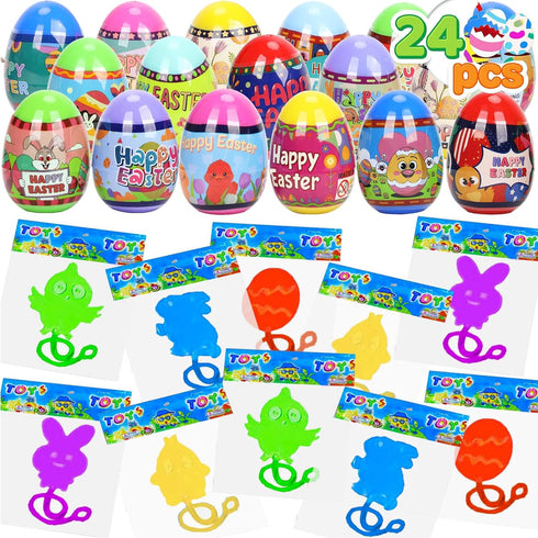 VOMAOK 24pcs Prefilled Easter Eggs with Easter Sticky Hands Toy Inside for Kids