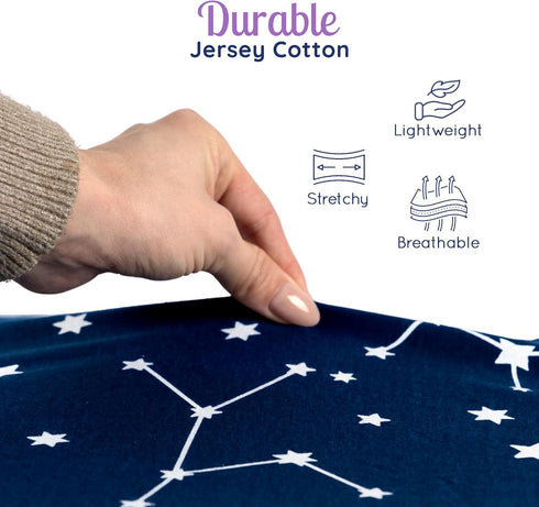 Fitted Pack n Play Sheets 3-Pack by GROW WILD, Baby Mini Crib Sheet for Boys or Girls, Blue White Gray Stars