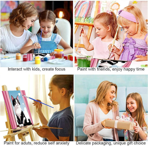 ajepon 6-8 8X8inch Cat Paint by Numbers Kit for Kids with Frame - Cute Cat Paint by Number for Kids, Cats Kid Painting