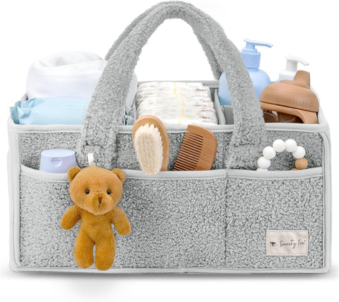 Sweety Fox Baby Diaper Caddy Organizer with Handle - Portable Sherpa Nursery