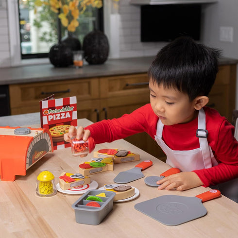 Set, Set, 3 Fat Brain Toys Pretendables Backyard Pizza Oven Kids Pretend Play Food Accessory with Storage, Pizza Play