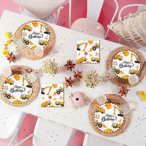 KFJBPB 40 Set 20 Pcs Construction Plates and Napkins Party Supplies, Construction Birthday Party Decorations Disposable