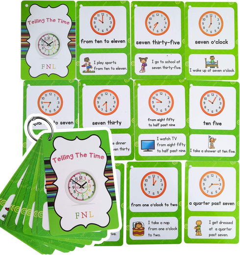 20 Analog Clocks Telling Time Flashcards, Educational Learning Toys for Toddlers, Kindergarten Supplies