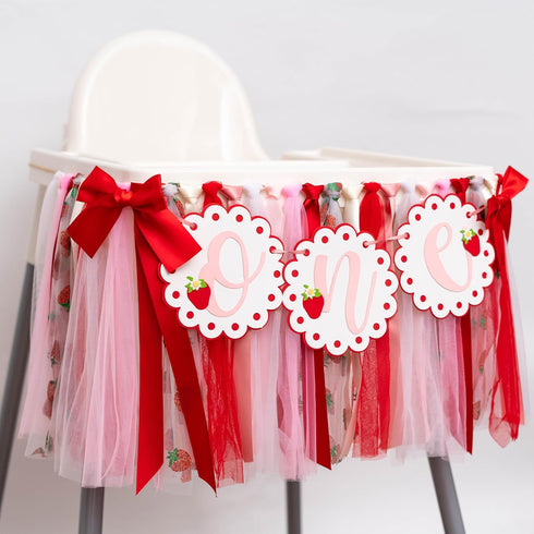 Strawberry One Highchair Banner - Berry First Birthday High Chair Banner, Berry Sweet One Birthday Decorations