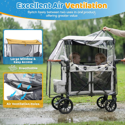 W4 Clear Stroller Rain Cover for Trolley Cart, Rain Cover for Wagon Stroller with Mosquito Net, Big Size Suitable