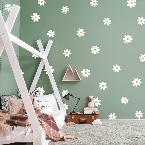 A Room with Flower Vinyl Daisy Wall Decals, Peel and Stick Floral Stickers for Nursery Home Decor