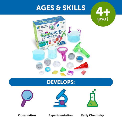 Learning Resources Gemology! Crystal Lab, STEM Toys, Science Kit for Kids, Fun Gifts, 20 Pieces, Ages 4+