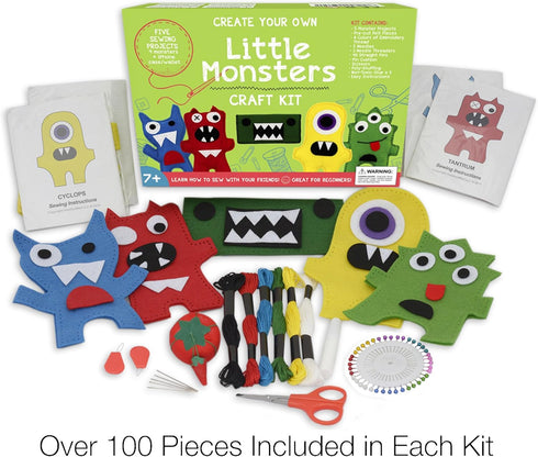 7 13, Little Monsters Beginners Sewing Kit - Awesome Gift for Girls & Boys Ages to Best Educational Craft Kit & Toys