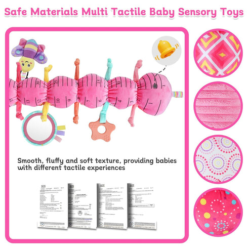 6-12 6-in-1 Tummy 0 3 6 9 12 18 Baby Girls Toys Months - Infant Sensory Music Animal Stuffed Caterpillar Toy