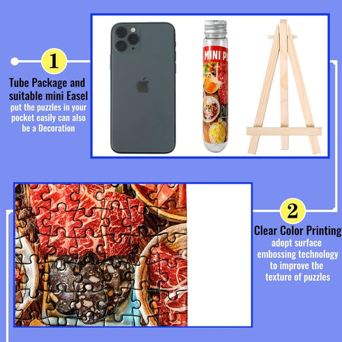 Small Jigsaw Puzzles for Adults, 150 Pieces, Japanese Barbecue Restaurant, 6 x 4 Inches, 3 Pcs, Mini Easel Included