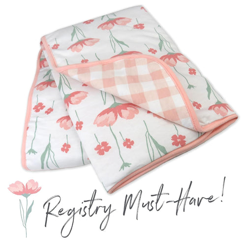 HonestBaby Quilted Baby Blankets - Reversible Organic Cotton for Infant Boys, Girls, Unisex, Strawberry Pink