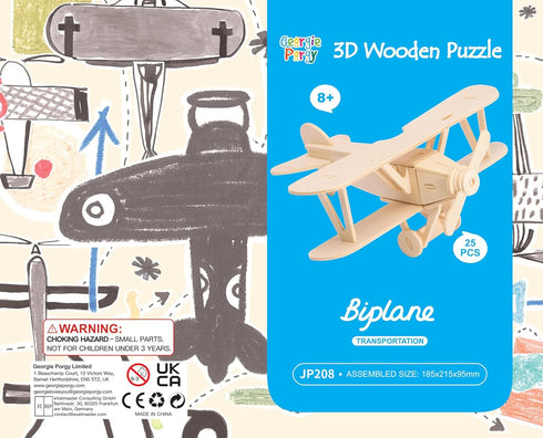 2 Packs 3D Georgie Porgy of Wooden Puzzles, DIY Models Kits for Kids, Dinosaur Animal Airplane Car Woodcraft