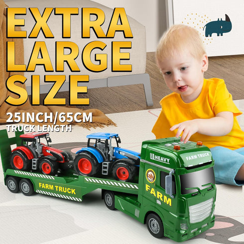 2 3 4 5 Dwi Dowellin Large Flatbed Semi Truck Toy for Kids,Includes Farm Vehicles,Car Toy Birthday Gift for Years Old