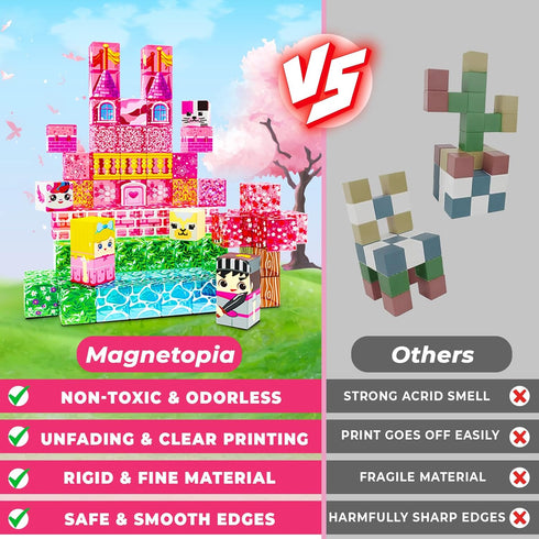 Magnetopia 100PCS Sets 4-8 Magnetic Blocks - Magnetic Building Block Cubes, Magnet Blocks Transparent Castle Princess