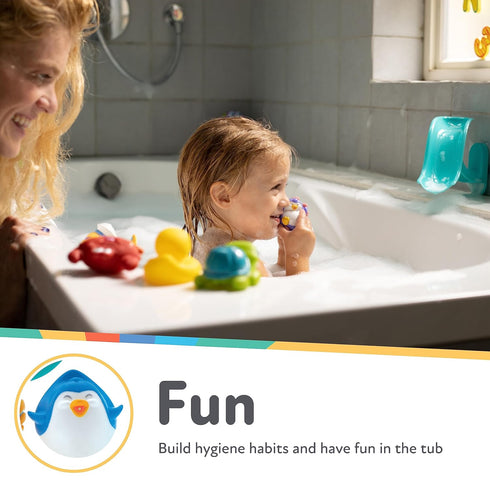 Nuby Penguin Slide Bath Toy Play Set with 4 Bath Squirters - Baby Bath Toys for Boys and Girls 12+ Months