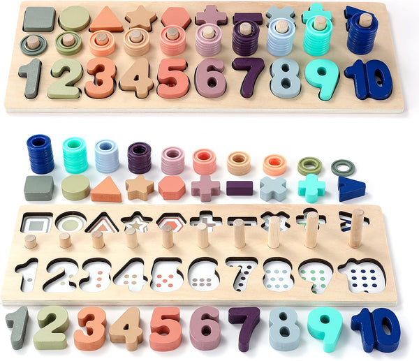 Toddler Montessori Toys for Number, Counting, Math, Stacking Fun for 1 Year Old Boy Gifts (Macaron)